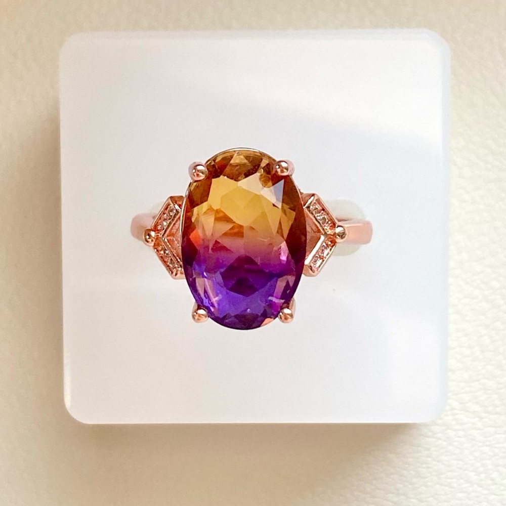 Rose Gold Ametrine Oval Cocktail Ring - Purple and Yellow
